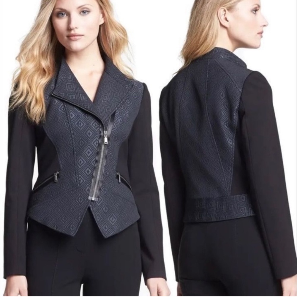 Elie Tahari Viola Jacket (Moto), Asymmetrical Zippers, Midnight Multi - Picture 2 of 14